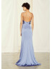 Drape Neck Lavender Satin Slit Bridesmaid Dress
